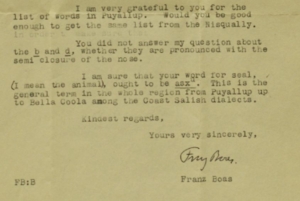 typed letter from Boas to Smith thanking her for information 