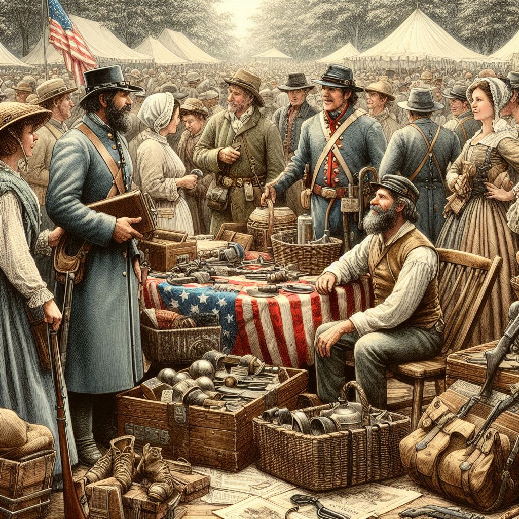 clip art-style image of Civil War era people at a market